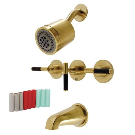 Kingston Brass Three-Handle Tub and Shower Faucet, Brushed Brass KBX8137CKL